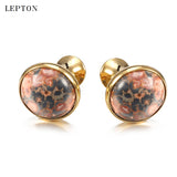 Leopard Stone Cufflinks for Men Plated Lepton Round Stone Cuff links