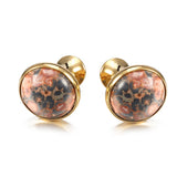 Leopard Stone Cufflinks for Men Plated Lepton Round Stone Cuff links