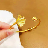 Goddess's Ginkgo Leaf 18K Bangle Bracelet for Women
