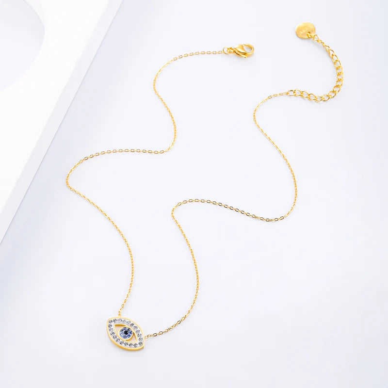 Evil Eye Rhinestone Choker Necklace Stainless Steel Jewelry Gift