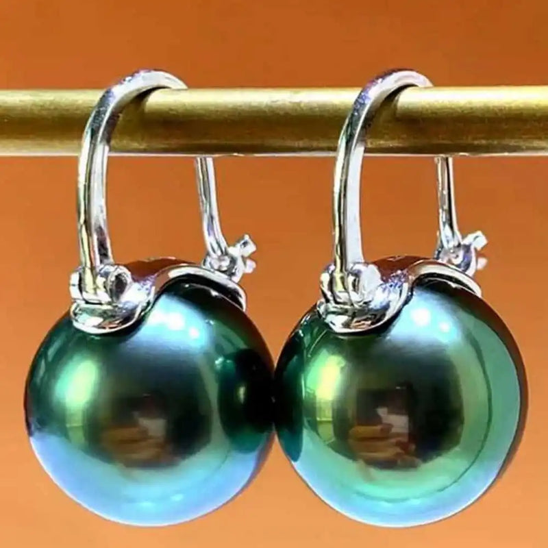 Lucky 12MM Peacock Shell Pearl Earrings 18k Hook Year DIY Jewelry