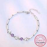 Four-leaf Clover Silver 925 Bracelet White/Purple Zircon Stones
