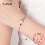 Four Leaf Clover Bracelet, Silver 925 White/Purple Zircon Stones