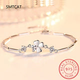 Four Leaf Clover Bracelet, Silver 925 White/Purple Zircon Stones