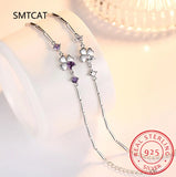 Four Leaf Clover Bracelet, Silver 925 White/Purple Zircon Stones