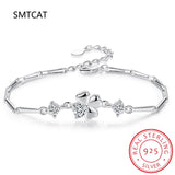 Four Leaf Clover Bracelet, Silver 925 White/Purple Zircon Stones