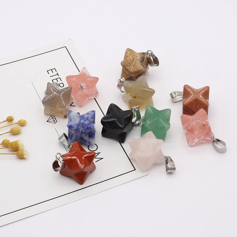 Anise star Pendant Natural Stone Charm for DIY Necklace Random Color