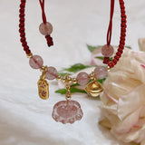 Natural Strawberry Crystal Good Luck Red Rope Braid Bracelet