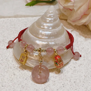 Natural Strawberry Crystal Good Luck Red Rope Braid Bracelet