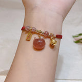 Natural Strawberry Crystal Good Luck Red Rope Braid Bracelet