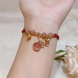 Natural Strawberry Crystal Good Luck Red Rope Braid Bracelet