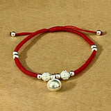 Red Rope Wax String Lucky Bell Charm Bracelet 925 Sterling Silver