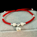 Red Rope Wax String Lucky Bell Charm Bracelet 925 Sterling Silver