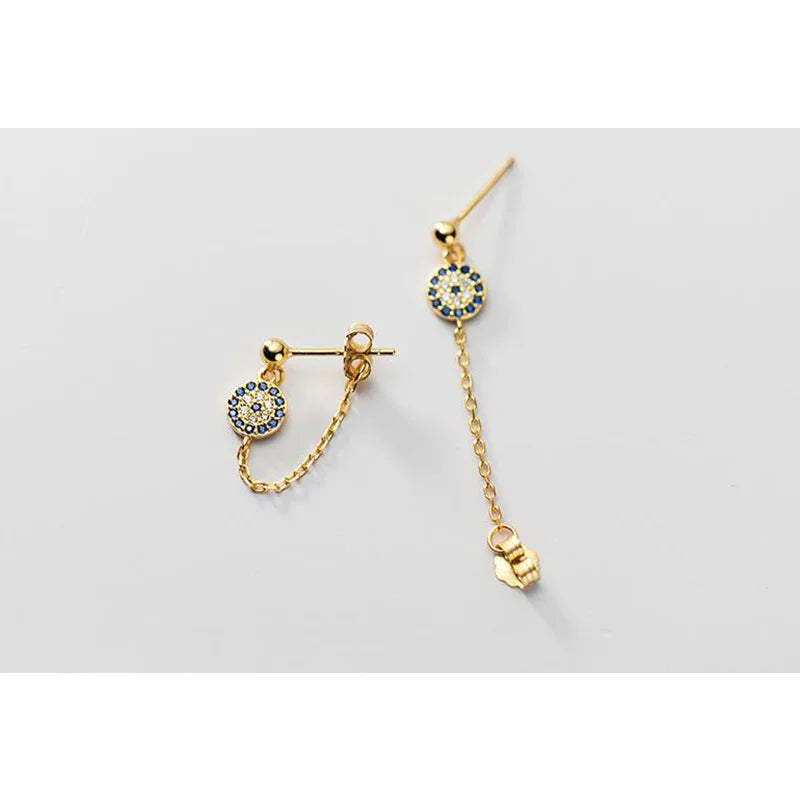 Lucky Zircon Evil Eye Earrings 925 Sterling Silver Stud Earrings