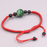 Green Jadeite Lucky Bracelet Red Rope Knitted 15cmL