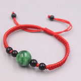 Green Jadeite Lucky Bracelet Red Rope Knitted 15cmL