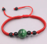 Green Jadeite Lucky Bracelet Red Rope Knitted 15cmL