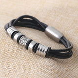 Men's Stainless Steel Flower Leather Bracelet