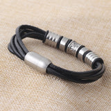 Men's Stainless Steel Flower Leather Bracelet