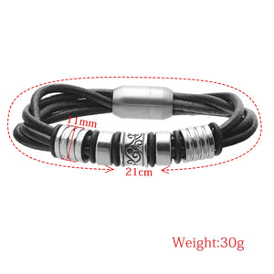 Men's Stainless Steel Flower Leather Bracelet
