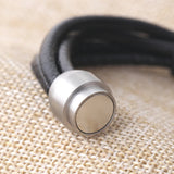 Men's Stainless Steel Flower Leather Bracelet