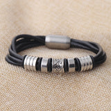 Men's Stainless Steel Flower Leather Bracelet