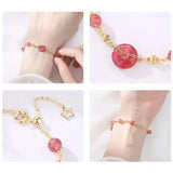 Lucky Buckle Pink Strawberry Quartz Beaded Strand Bracelets