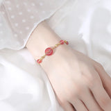 Lucky Buckle Pink Strawberry Quartz Beaded Strand Bracelets