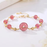 Lucky Buckle Pink Strawberry Quartz Beaded Strand Bracelets