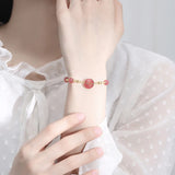 Lucky Buckle Pink Strawberry Quartz Beaded Strand Bracelets