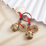 Lucky Cat Brass Keychain Pendant Animal Keyring Bag Hanging Jewelry