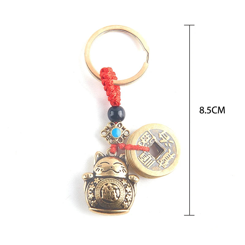 Lucky Cat Brass Keychain Pendant Animal Keyring Bag Hanging Jewelry