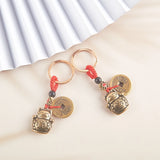 Lucky Cat Brass Keychain Pendant Animal Keyring Bag Hanging Jewelry