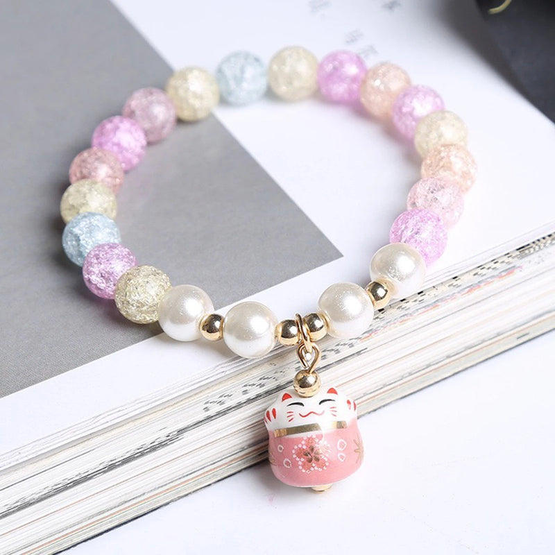 Lucky Cat Adjustable Bracelet 8mm Natural Stone High for Women Girls