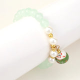 Lucky Cat Adjustable Bracelet 8mm Natural Stone High for Women Girls