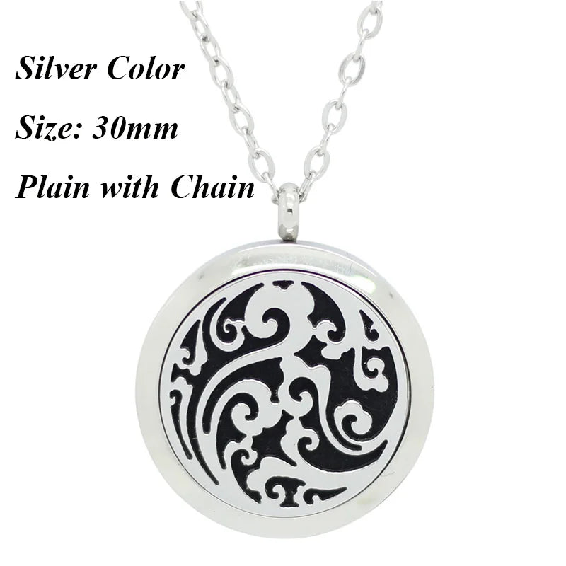 Lucky Clouds Stainless Steel Essential Oil Necklace 30mm Aromatherapy Locket
