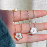 Cherry Blossoms Pearl Necklace Stainless Steel Woman Jewelry