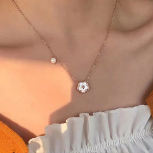Cherry Blossoms Pearl Necklace Stainless Steel Woman Jewelry