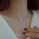 Cherry Blossoms Pearl Necklace Stainless Steel Woman Jewelry