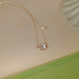 Cherry Blossoms Pearl Necklace Stainless Steel Woman Jewelry