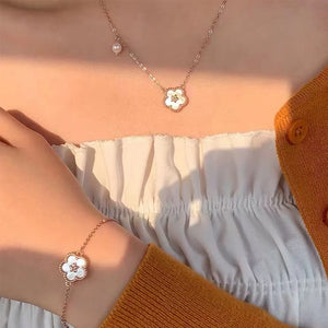 Cherry Blossoms Pearl Necklace Stainless Steel Woman Jewelry