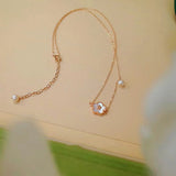 Cherry Blossoms Pearl Necklace Stainless Steel Woman Jewelry