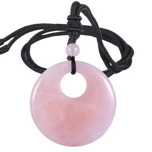 Lucky Coin Crystal Pendant Necklace, Healing Amulet Jewelry, Donut Shaped