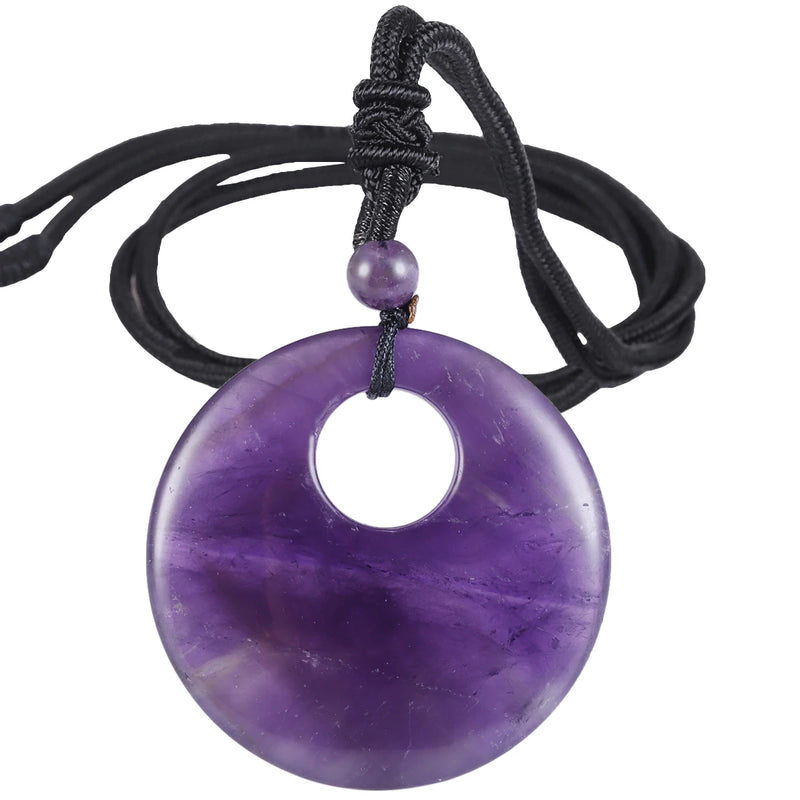 Lucky Coin Crystal Pendant Necklace, Healing Amulet Jewelry, Donut Shaped