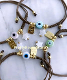 Colorful Evil Eye Pendant Bracelet Gold Plated Beads Adjustable Jewelry