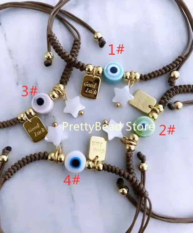 Colorful Evil Eye Pendant Bracelet Gold Plated Beads Adjustable Jewelry