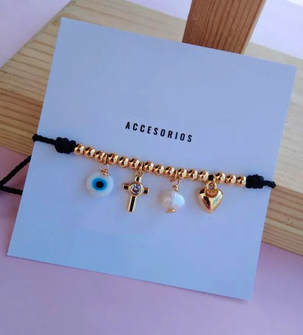 Colorful Evil Eye Bracelet Gold Plated Beads Adjustable Jewelry
