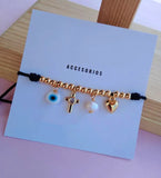 Colorful Evil Eye Bracelet Gold Plated Beads Adjustable Jewelry