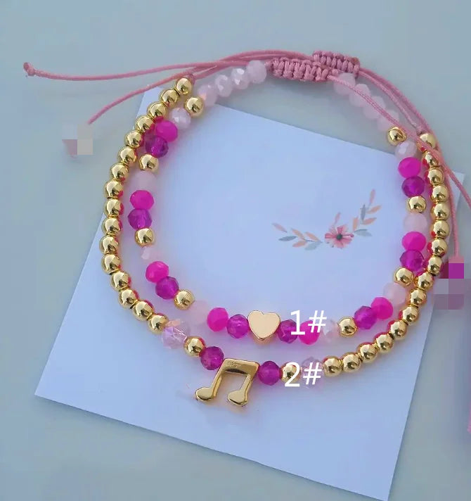 Colorful Love Heart Pendant Bracelet Glass Beads Adjustable Jewelry