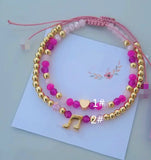 Colorful Love Heart Pendant Bracelet Glass Beads Adjustable Jewelry